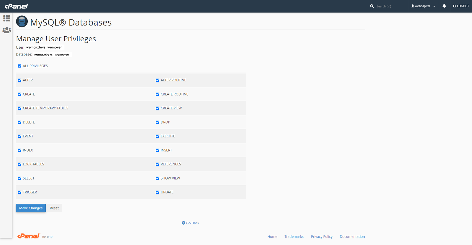 Granting all privileges