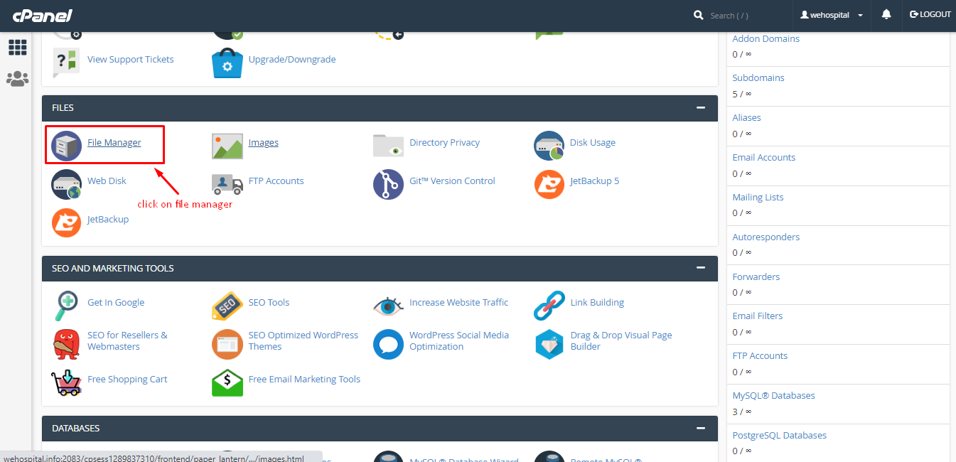 File Manager in cPanel