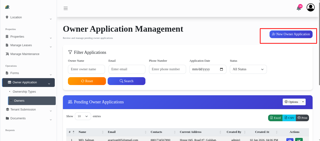 Owner Account Create