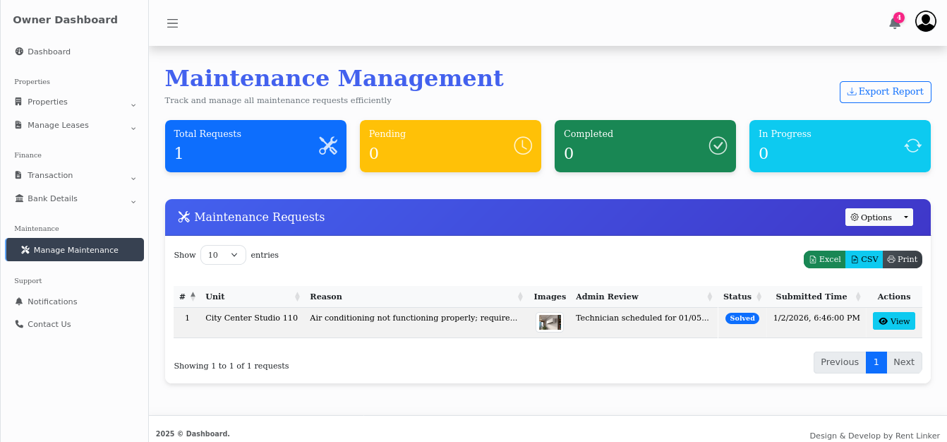 Maintenance Tracking Interface