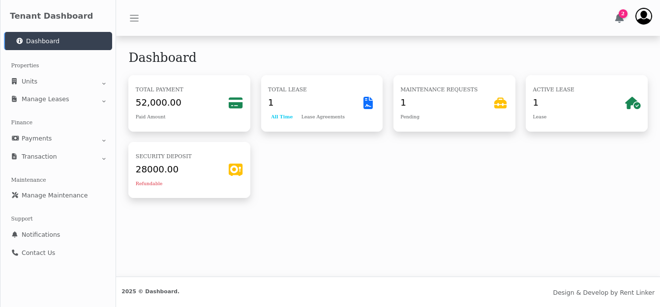 Tenant Dashboard Interface