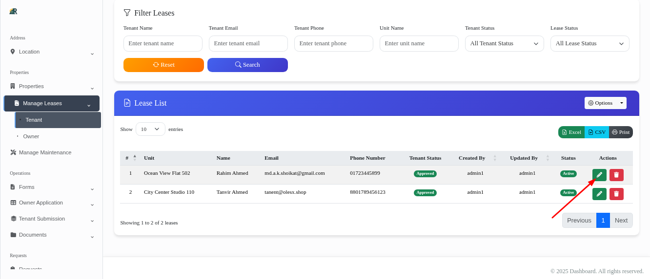 Tenant Lease Management Dashboard