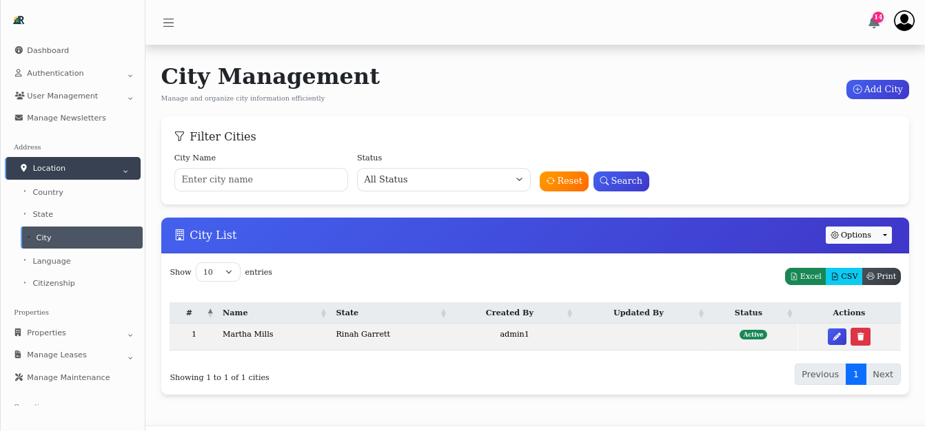 Location Management Interface