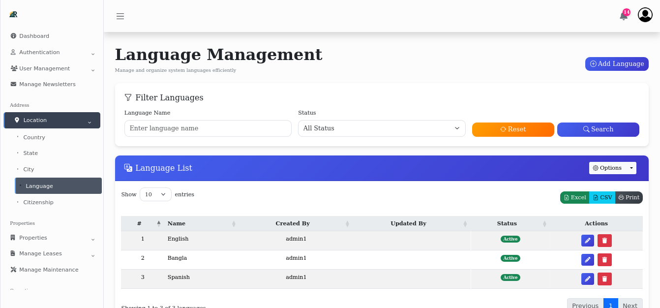 Location Management Interface