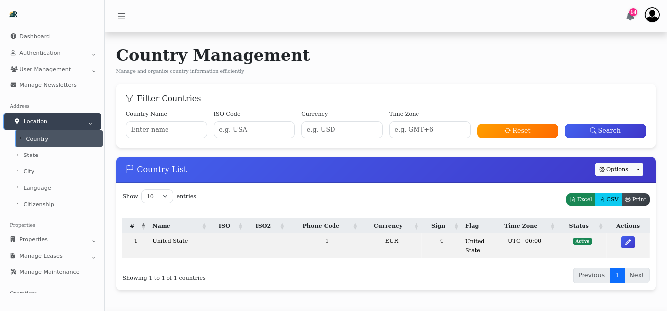Location Management Interface
