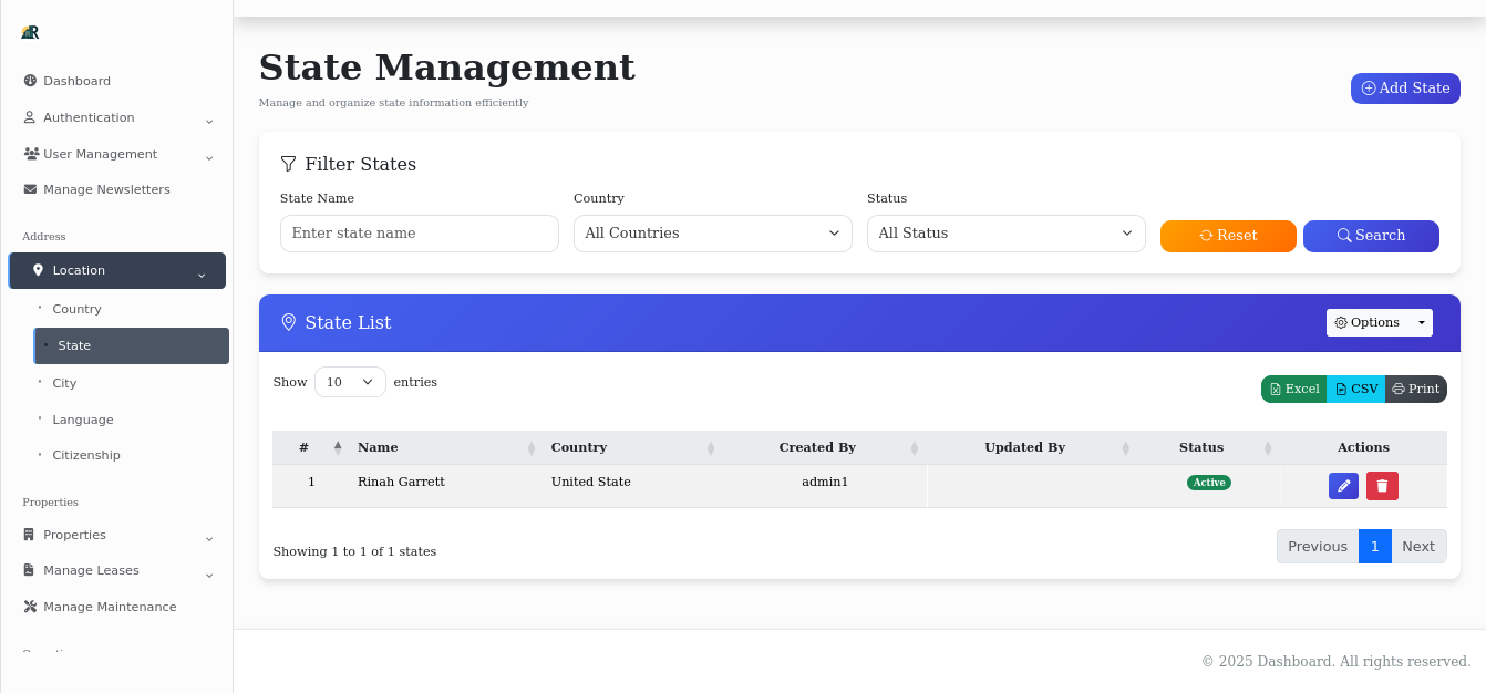 Location Management Interface