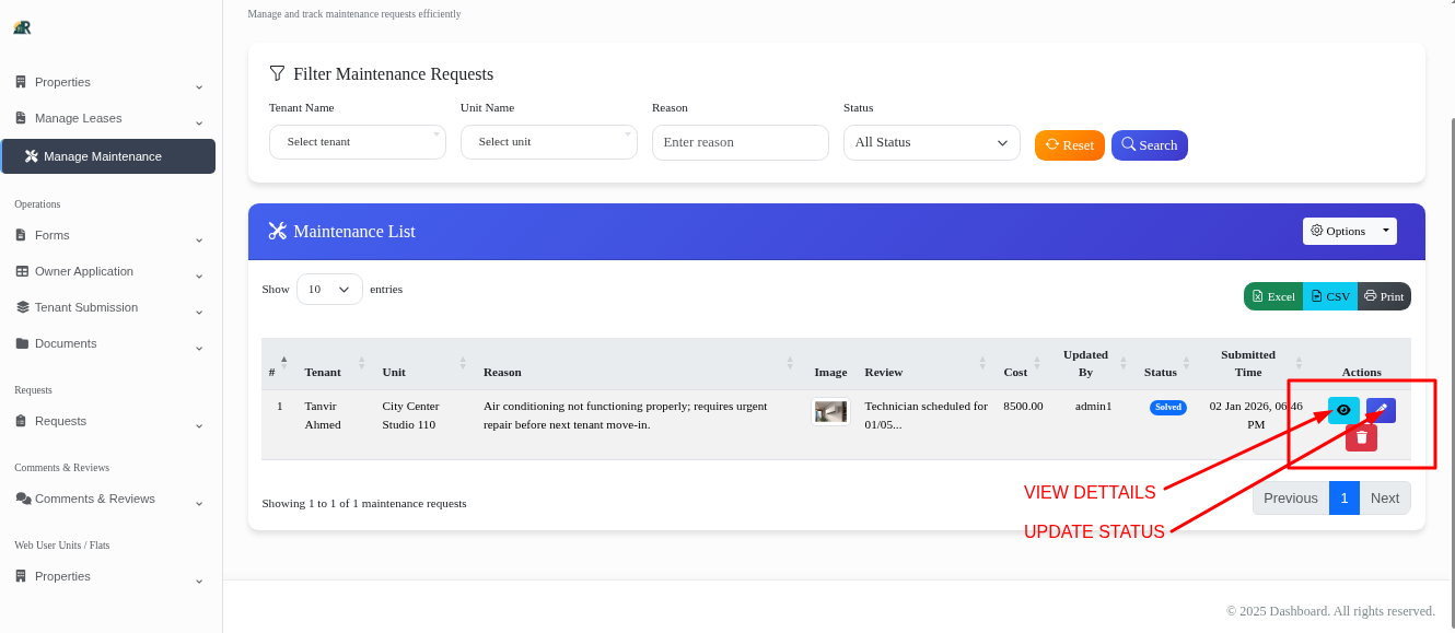 Maintenance Management Dashboard