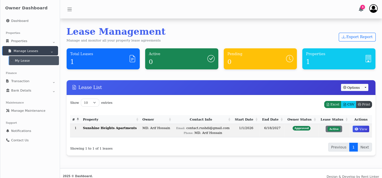Lease Overview Interface