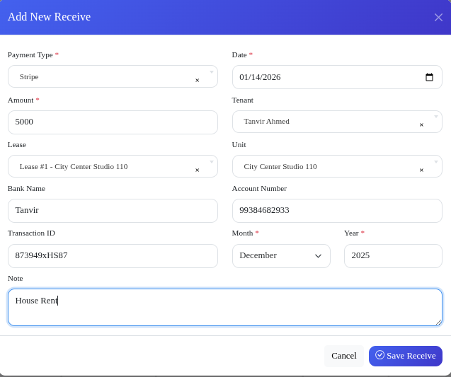 Tenant Payment Management Interface