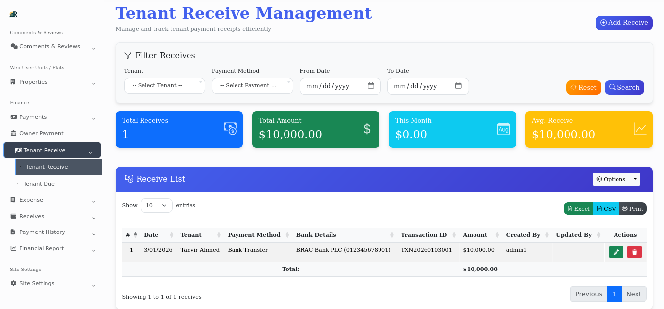 Tenant Payment Management Interface