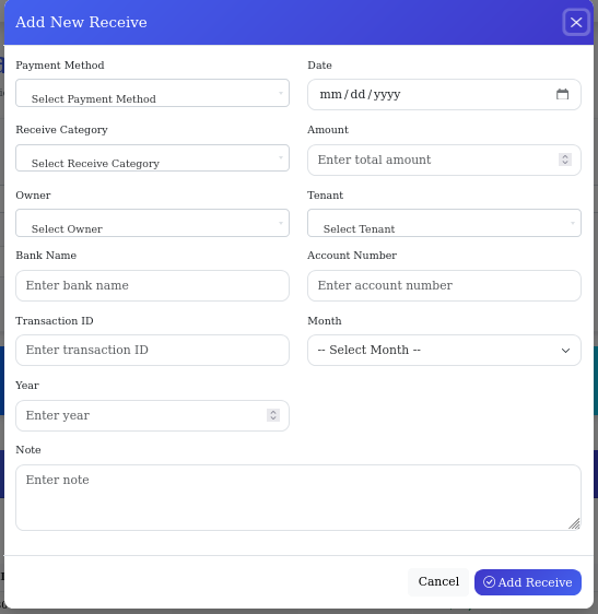 Receive Payment Management Dashboard