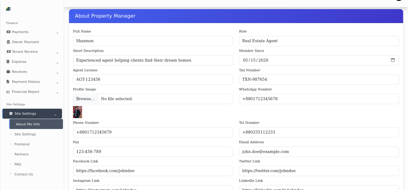 Site Settings Configuration Panel