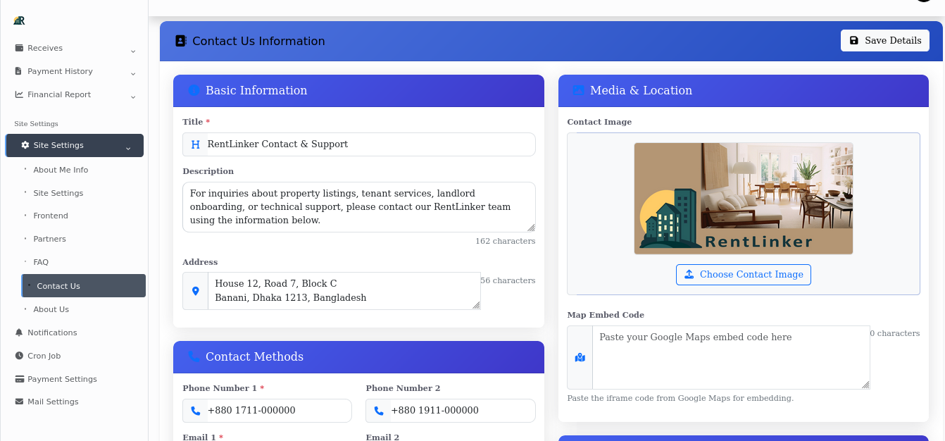 Site Settings Configuration Panel
