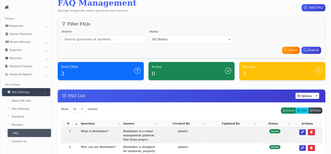 Site Settings Configuration Panel
