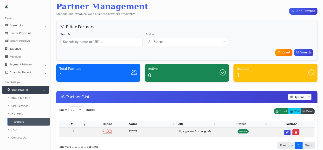 Site Settings Configuration Panel